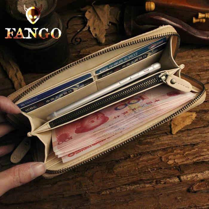 Handmade Leather Floral Floral Mens Cool Zipper Phone Travel Long Wallet Card Holder Card Slim Clutch Wallets for Men