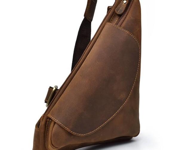 Cool Triangular Leather Mens Sling Bag Chest Bag Sling Crossbody Bag One Shoulder Backpack For Mens
