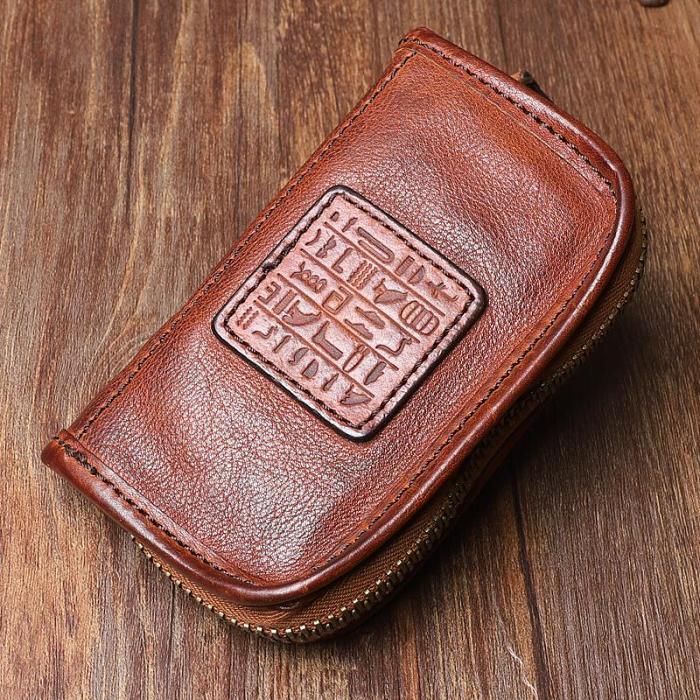 Handmade Leather Mens Small Brown Key Wallet Key Holder Black Car Key Case for Men