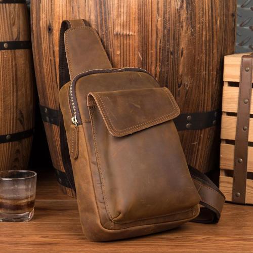 Leather Mens Cool Sling Bag Crossbody Bag Chest Bag for men