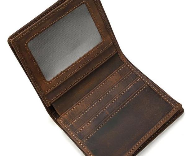 Cool Leather Mens Small Bifold Wallet billfold Wallet Front Pocket Wallets for Men