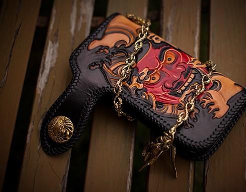 Handmade Leather Tooled Prajna Mens Chain Biker Wallet Cool Leather Wallet With Chain Wallets for Men