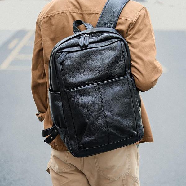 Black Cool Leather Mens School Backpack College Backpack 15 Black Computer Backpack For Men