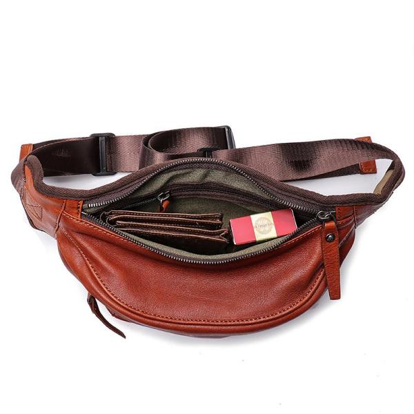 Black Mens Leather Fanny Pack Chest Bag Black Leather Bumbag Leather Belt Bag For Men