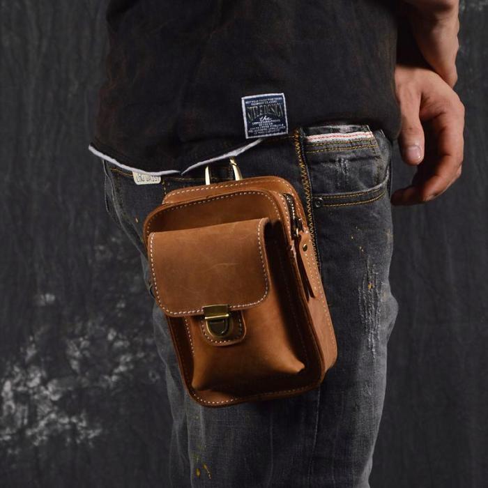 Vintage Leather Cigarette Case Belt Pouch for Men Waist Bags BELT BAG For Men