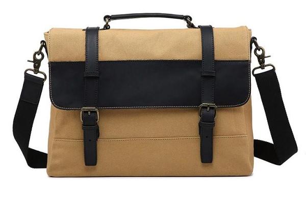 Mens Canvas Leather Briefcase Handbag Work Bag Business Bag for Men