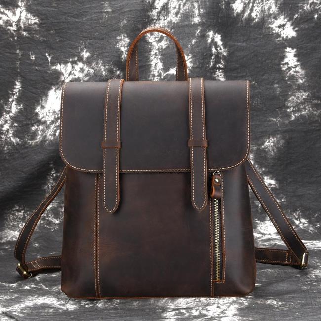 Cool Brown Leather Mens Backpack School Backpack Satchel Backpack for Men