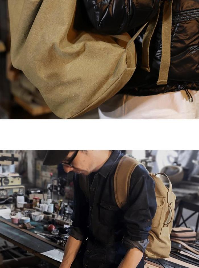 Khaki Canvas Mens Large Backpack Travel Backpack Canvas Barrel Backpack Bucket Backpack For Men