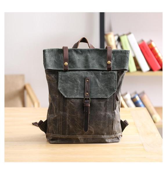 Waxed Canvas Mens Womens 15‘’ Computer Backpack Green School Backpack Hiking Backpack for Men