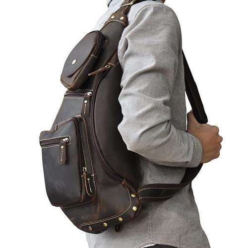 Cool Large Leather Sling Bag for Men MENS Big Sling Shoulder Bag For Men