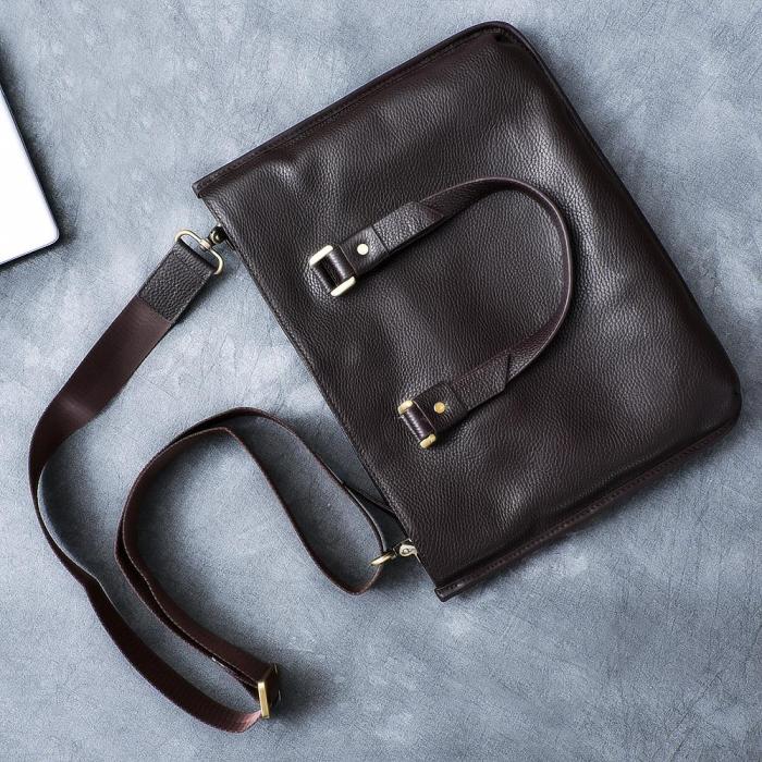Leather Mens Womens 16 Black Briefcase Side Bag Laptop Messenger Bag Shoulder Bag For Men