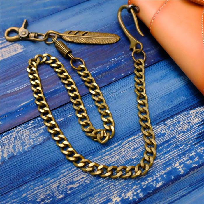 Cool Men's Gold Feather Wallet Chain Pants Chain Long Biker Wallet Chain For Men