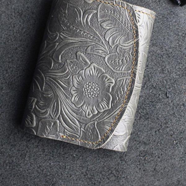 Handmade Leather Floral Mens Trifold Cool billfold Wallet Card Holder Small Card Slim Wallets for Men
