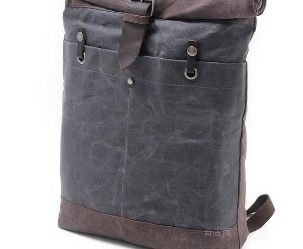 Cool Waxed Canvas Leather Mens Hiking Backpacks Canvas LaptopBackpack Canvas School Backpack for Men