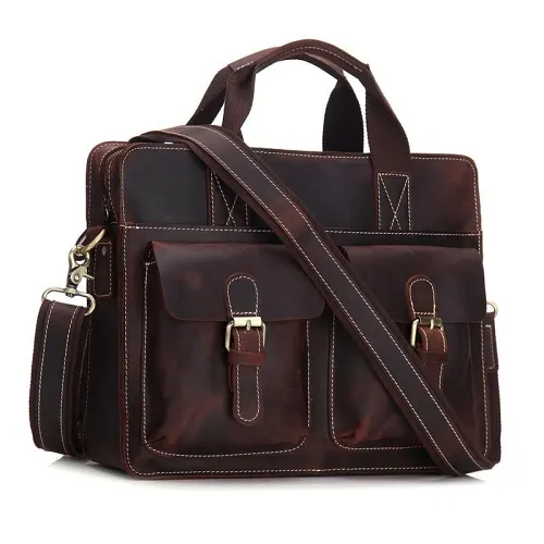 Vintage Mens Leather Briefcase Business Handbag Shoulder Bags For Men