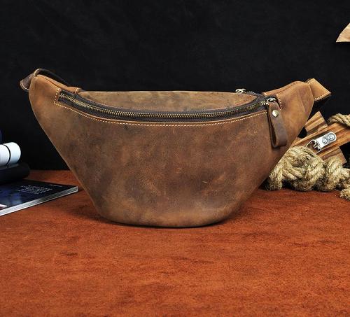 Vintage Leather Fanny Pack Mens Waist Bag Hip Pack Belt Bag for Men