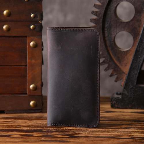 Handmade Leather Mens Cool Long Leather Wallet Slim Phone Clutch Wallet for Men