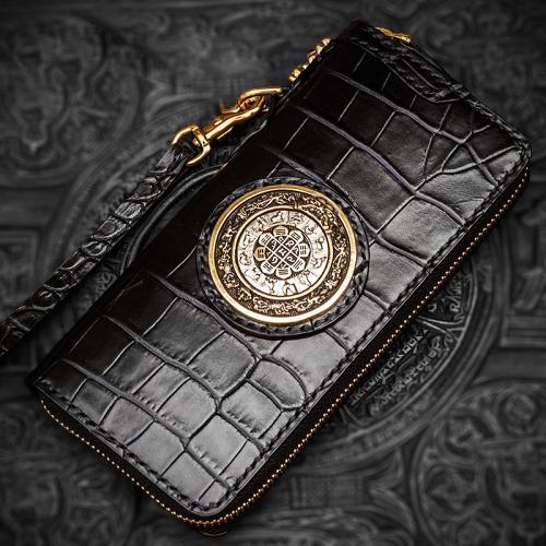 Handmade Leather Tibetan Mens Chain Biker Wallet Cool Leather Wallet Long Clutch Wallets for Men