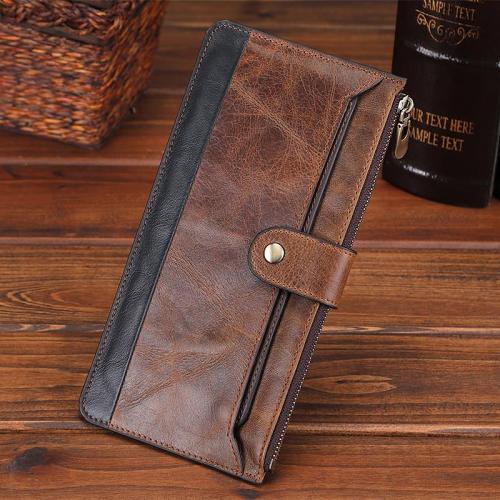 Vintage Coffee Mens Slim Leather Long Wallet One Slim Clutch Wallet for Men