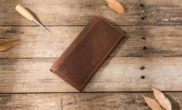 Cool Vintage Slim Mens long Wallet Leather Wallet Bifold Long Wallets for Men