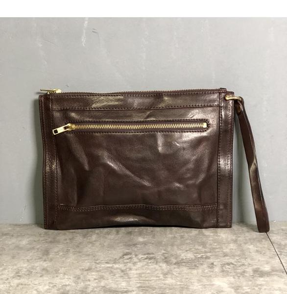Handmade Leather Mens Small Envelope CLutch Bag Clutch Wallets Wristlet Bag For Men