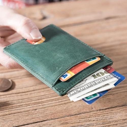 Handmade Leather Mens Cool Short Wallet Card Holder Small Card Slim Wallets for Men