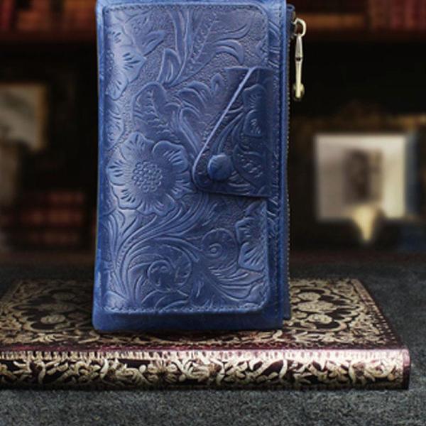 Handmade Leather Floral Mens Cool Key Wallet Wallet Card Holder Small Card Keychain Wallets for Men