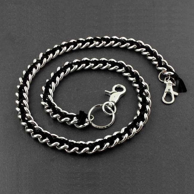 Solid Stainless Steel Leather Braided Long Wallet Chain Cool Punk Rock Biker Trucker Wallet Chain Trucker Wallet Chain for Men
