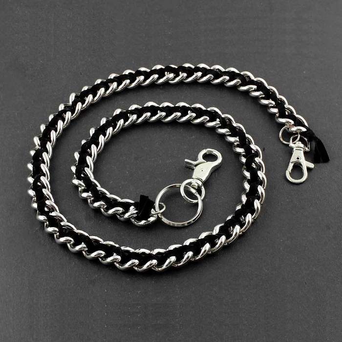 Solid Stainless Steel Leather Braided Long Wallet Chain Cool Punk Rock Biker Trucker Wallet Chain Trucker Wallet Chain for Men