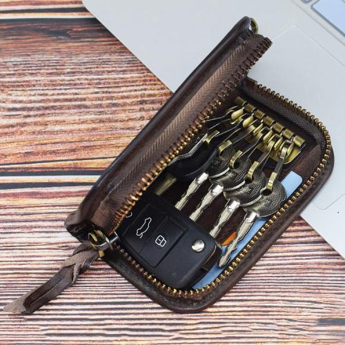 Vintage Embossed Brown Leather Men's Key Wallet Black Key Case Car Car Key Holder For Men