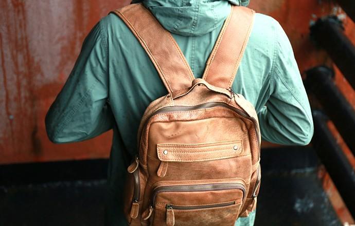Cool Brown Mens Leather Backpack Travel Backpacks School Backpacks for men