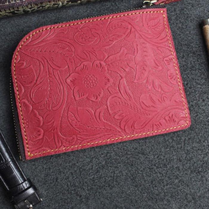 Handmade Leather Floral Mens Front Pocket Wallet Cool Slim Leather Wallet Men billfold Wallets Bifold for Men