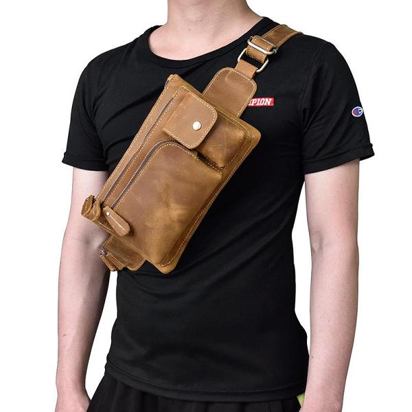 Vintage Leather Fanny Pack Mens Waist Bag Hip Pack Belt Bag for Men