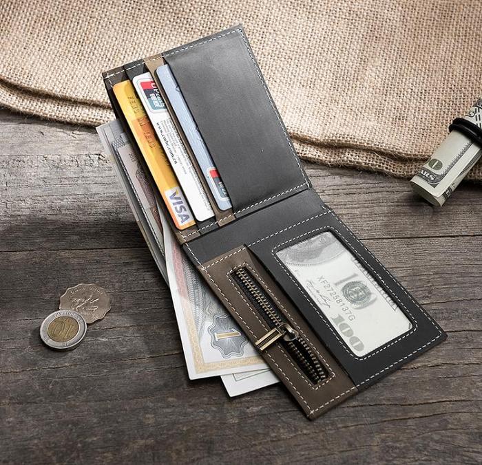 Handmade Leather Mens Cool Slim Leather Wallet Men Small Wallets Bifold for Men