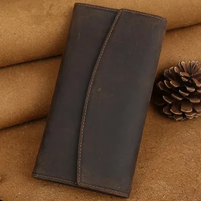 Cool Leather Wallet Men's Trifold Long Wallet Vintage Long Wallet For Men