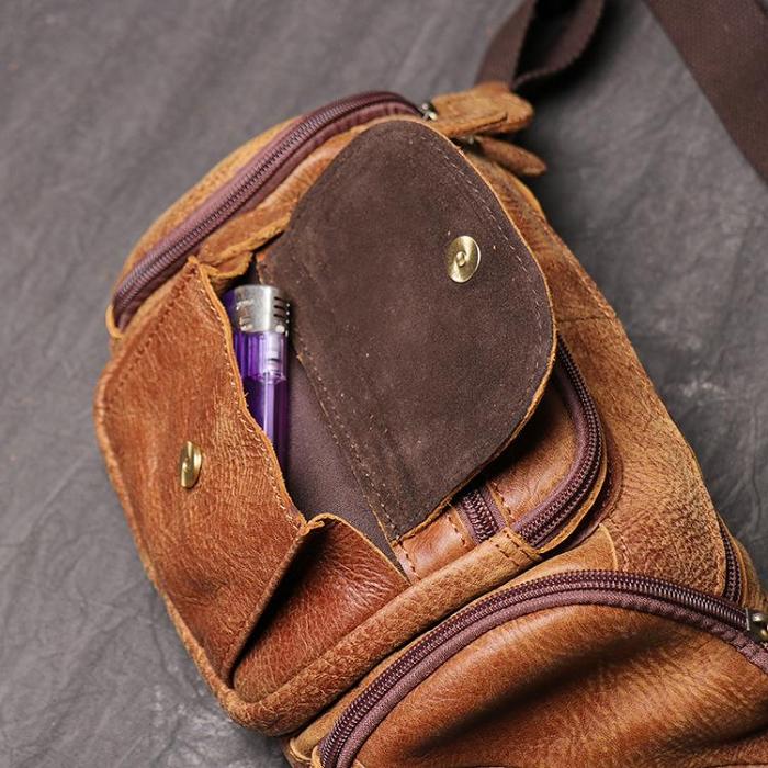 Black Leather Mens Crossbody Fanny Pack Leather Belt Bag for Men