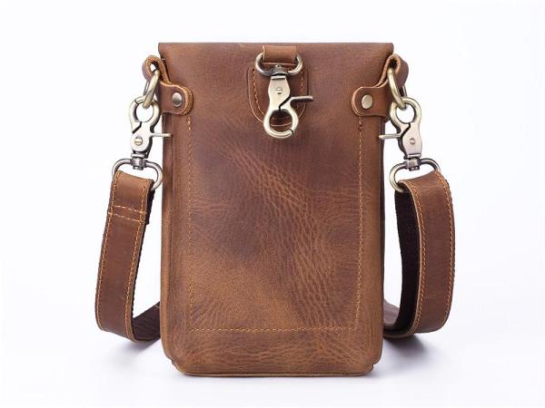 Vintage Brown Leather Men's Belt Pouch Cell Phone Holster Belt Bag Mini Side Bag For Men