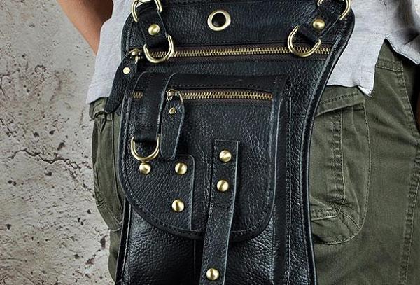LEATHER MEN FANNY PACK SMALL WAIST BAG HIP PACK BELT BAG BUMBAG FOR MEN