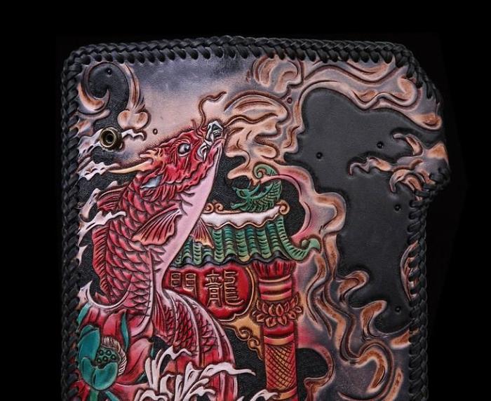 Handmade Leather Carp Mens Chain Biker Wallet Cool Leather Wallet With Chain Wallets for Men