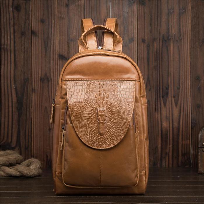 Cool Brown Leather Men's Sling Bag One Shoulder Backpack Black Sling Crossbody Pack For Men