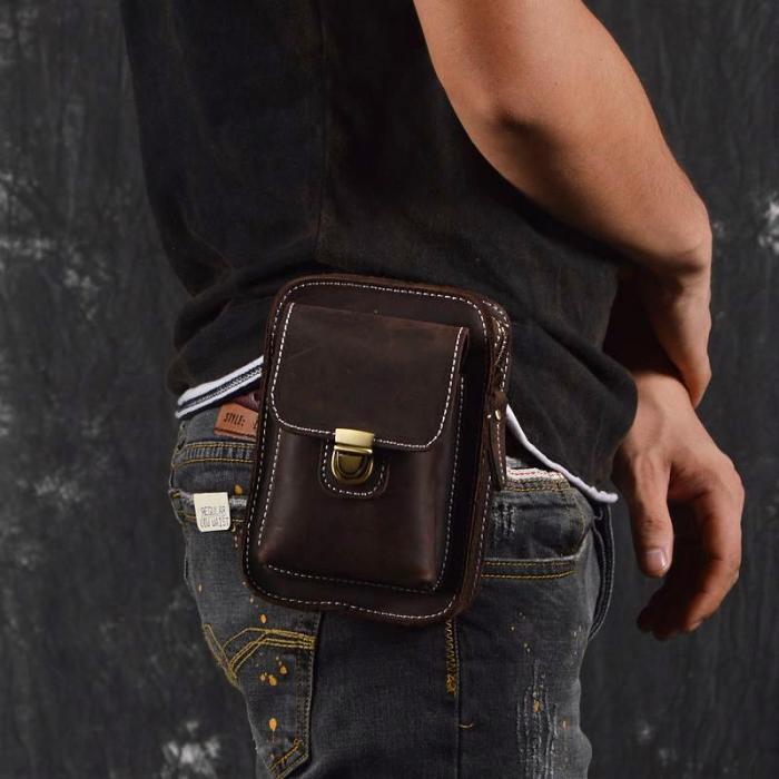 Vintage Leather Cigarette Case Belt Pouch for Men Waist Bags BELT BAG For Men