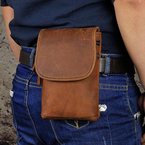 Mens Leather Small Belt Pouch Side Bag Waist Pouch Holster Belt Cases for Men