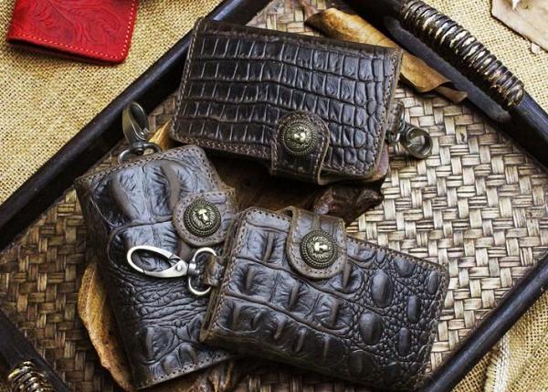 Handmade Leather Floral Mens Cool Key Wallet Wallet Card Holder Small Card Keychain Wallets for Men