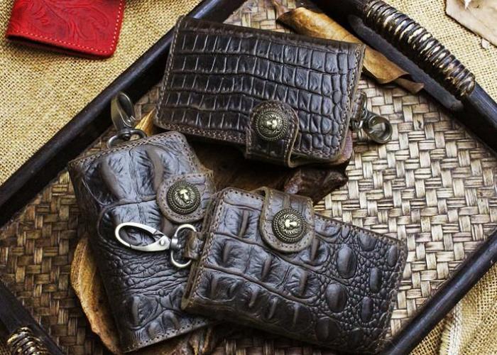 Handmade Leather Floral Mens Cool Key Wallet Wallet Card Holder Small Card Keychain Wallets for Men