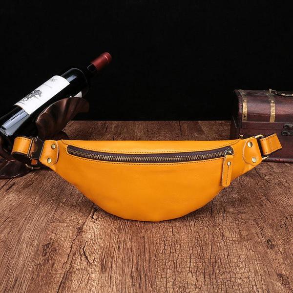 Vintage Brown Leather Men's Fanny Pack Coffee Waist Bag Chest Bag For Men