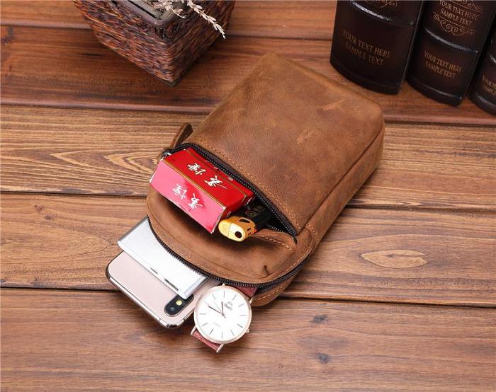 Cool Brown Leather Men's Cell Phone Holster Brown Belt Bag Belt Pouch For Men
