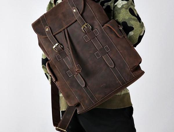 Handmade Leather Mens Cool Backpack Sling Bag Large Travel Bag Hiking Bag for Men