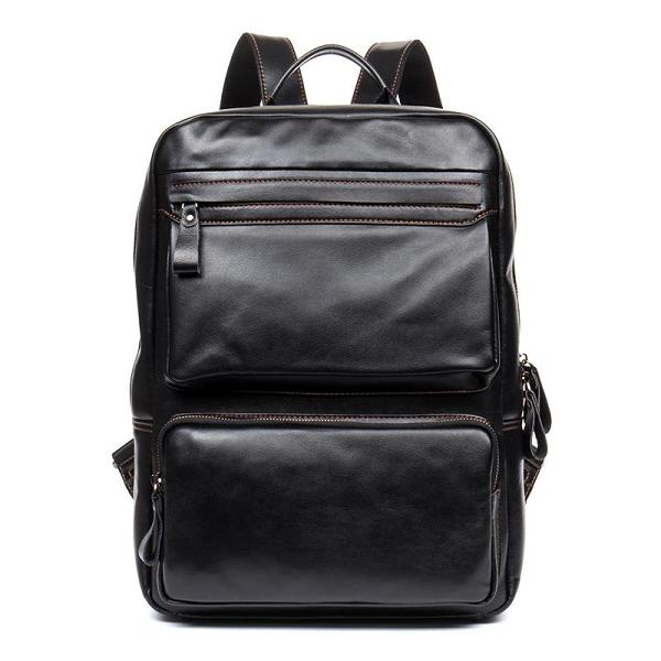 Cool Black Mens Leather 14 inches Computer Backpack College Backpacks School Backpack for men