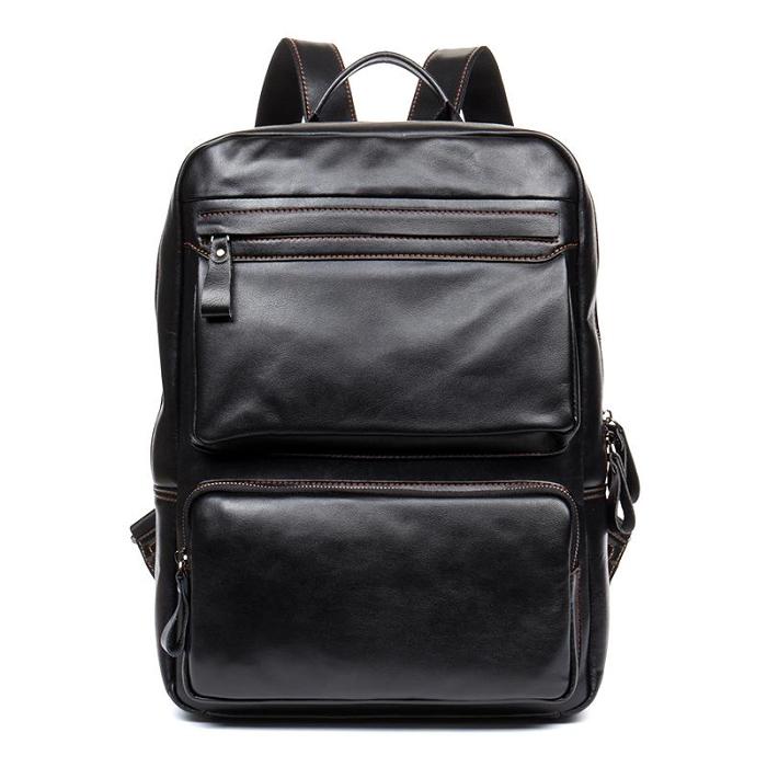 Cool Black Mens Leather 14 inches Computer Backpack College Backpacks School Backpack for men