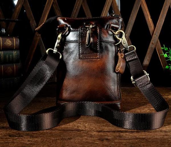 Mens Leather Small Side Bag Waist Pouch Holster COURIER BAG Belt Case Belt Pouch for Men